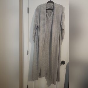 Gray Ribbed Knit Cardigan